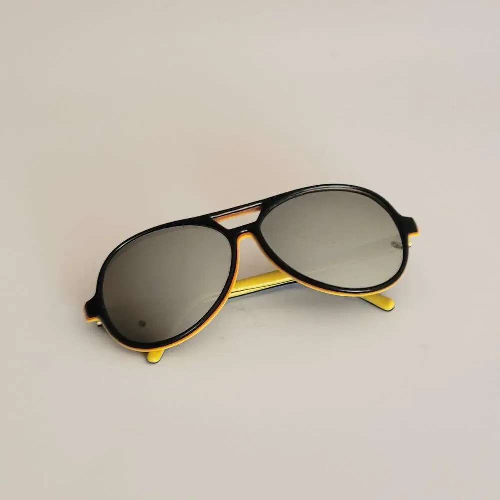 Vintage SKI OPTIKS Aviator Sunglasses Black Yellow Unisex Mirrored France Made